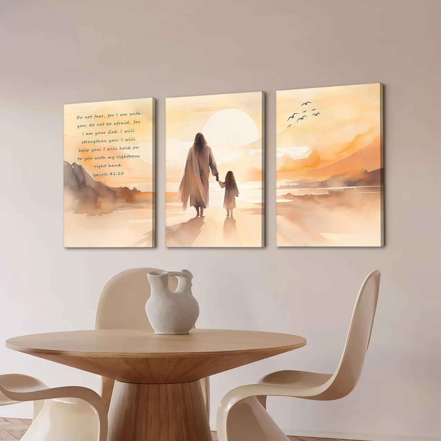 3Pcs Inspirational Christian Canvas Wall Art Jesus and Girl Poster Prints Isaiah 41:10 Picture Painting Wall Decor for Living Room Bedroom Office 16x24in Framed