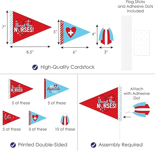 Miniatura 3 de Big Dot of Happiness Thank You Nurses - Juego de 20 accesorios de fotos de la semana de agradecimiento de la enfermera triangular - Centro de mesa