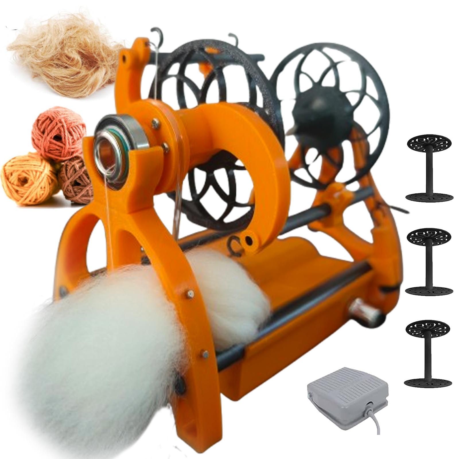 lealovengzh Adjustable Speed Wool Yarn Winding Machine,12v Yarn Spinning Wheel,800rpm Maximum Speed,Modular Design,Easy to Disassemble,4 Ounce Capacity,for Yarn Weaving Orange