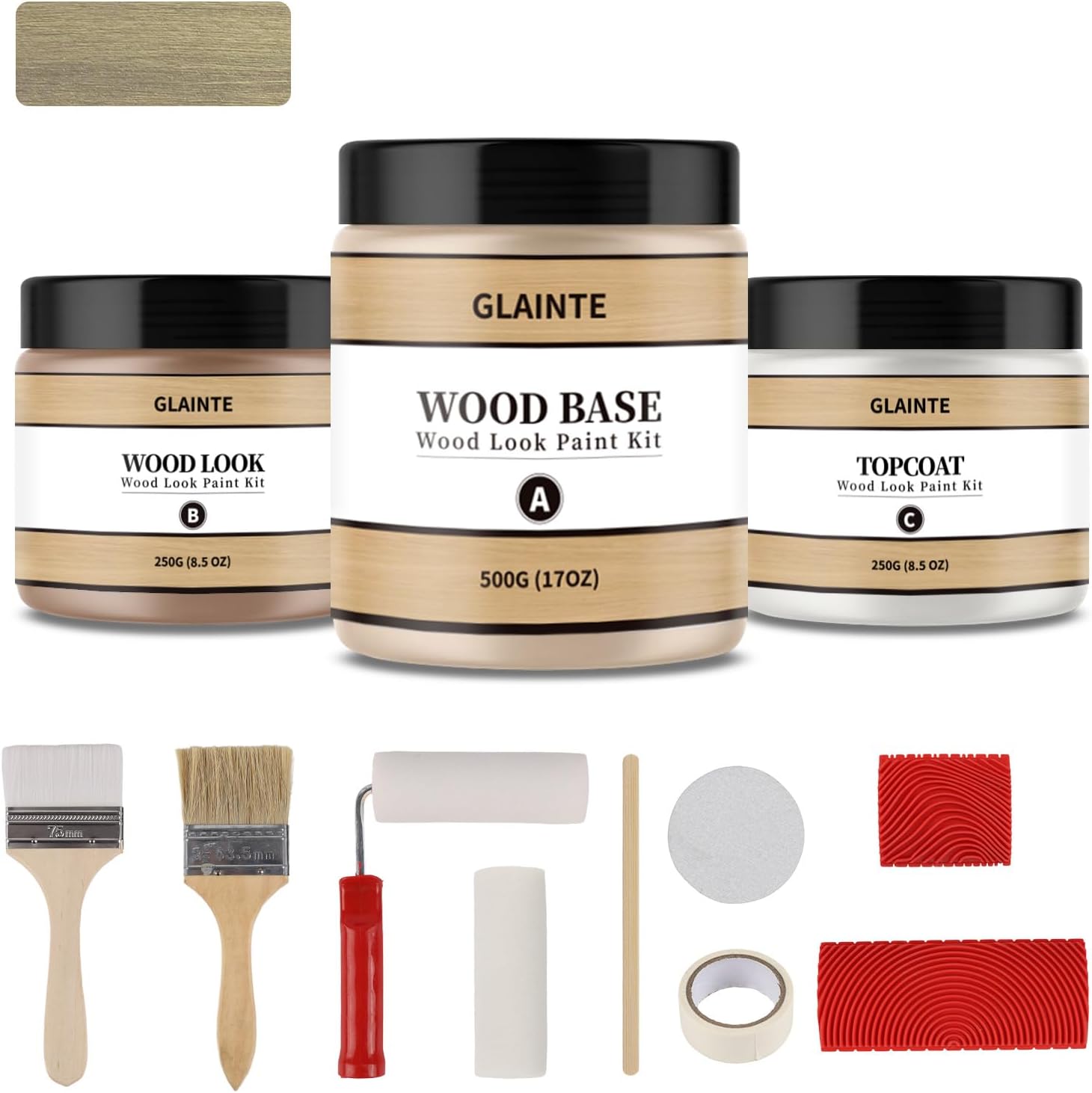 GLAINTE Wood Look Paint for Furniture, Cabinets, Front Doors Interior, (English Oak) Wood Finish Paint Kit Cover 25-30 sq.ft