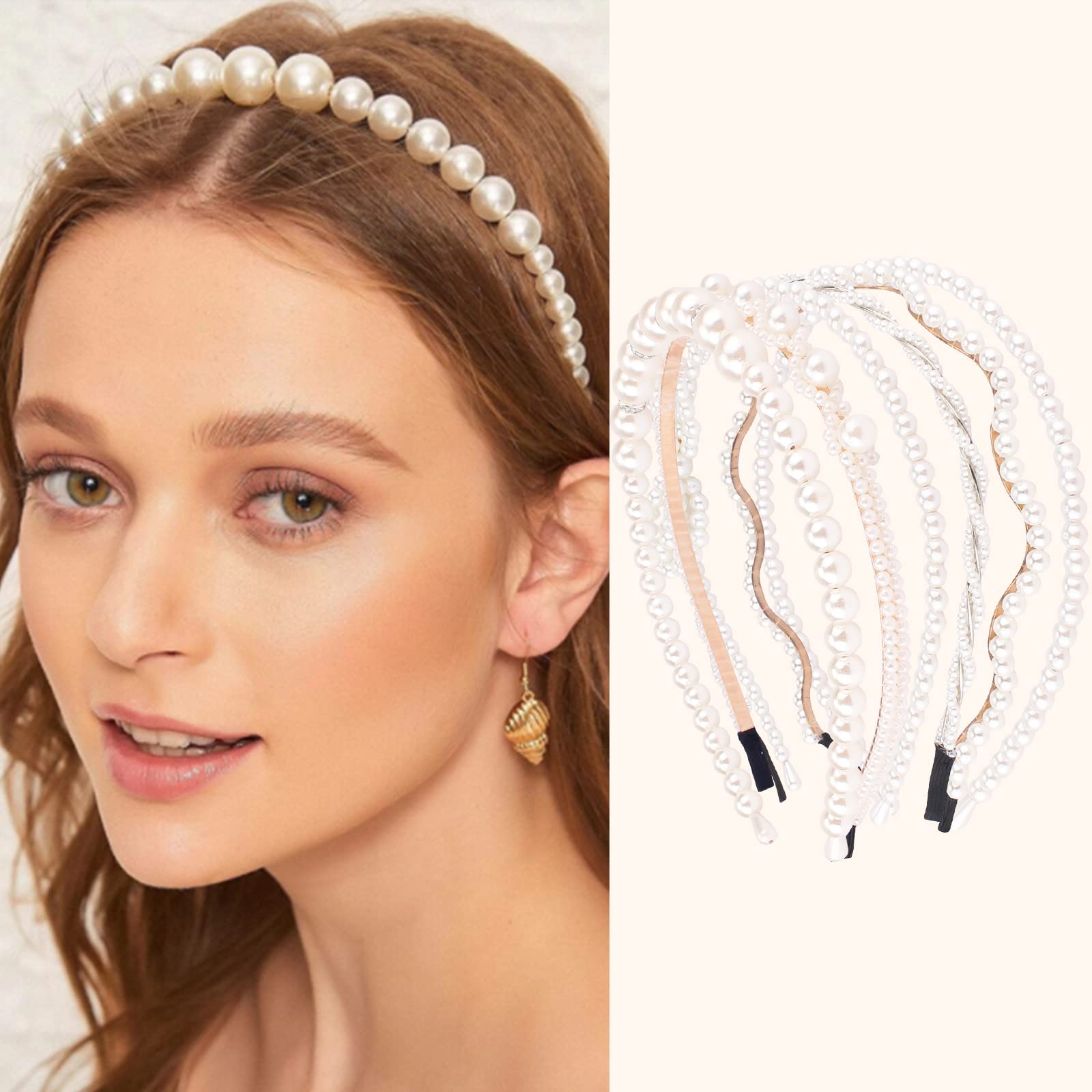 Accesorios para el cabello con cuentas brillantes de diamantes de imitación de perlas blancas: 6 diademas, aros para el cabello para mujeres, niñas - diademas para mujer de moda 2