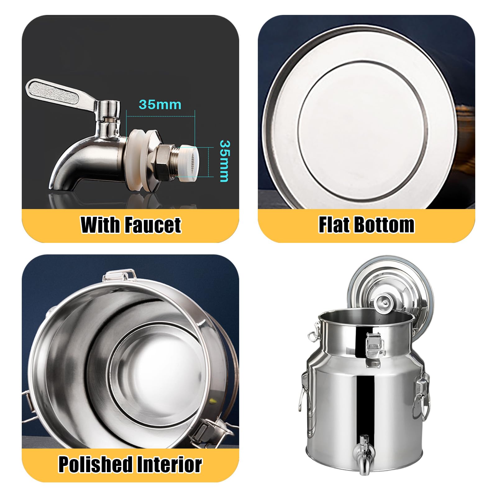 Lechera De Acero Inoxidable De Alta Resistencia Jarra De Leche HerméTica De Acero Inoxidable Con Tapa Y Grifo Para Almacenar LíQuidos Y SóLidos,5L