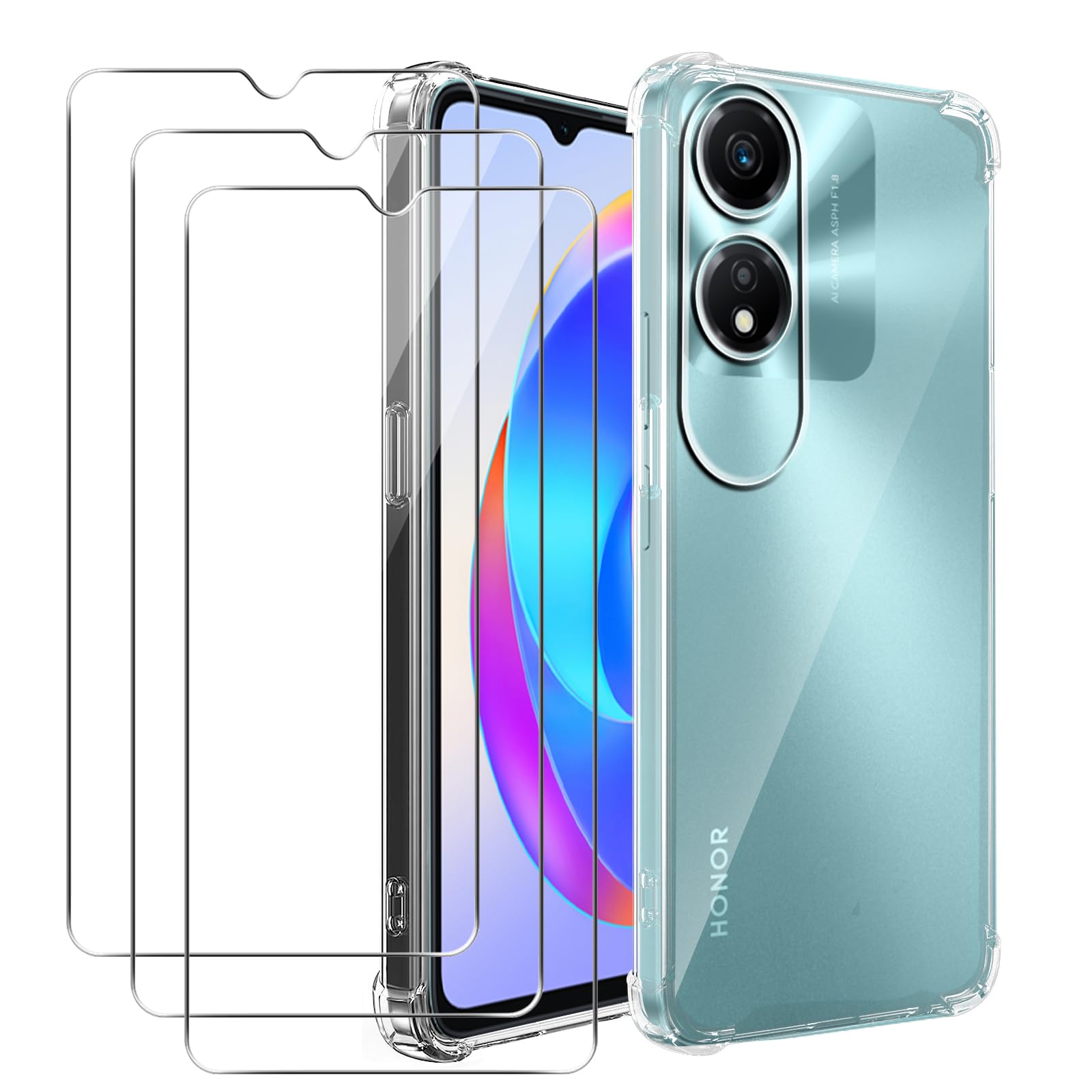 NUCNOK Cover per Honor X5 Plus + [3 Pezzi] Pellicola Vetro Temperato,Silicone Custodia Scrub Molle di TPU Morbido AntiGraffio AntiCaduta Case(Nero
