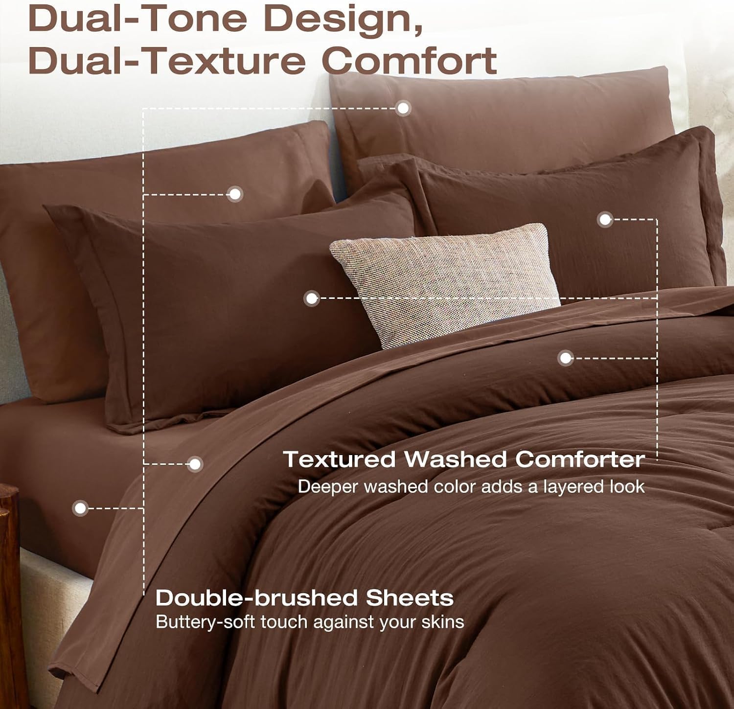 Sasttie Queen Comforter Set 7-Piece Dark Brown, Pre-Washed Bed in a Bag image 2