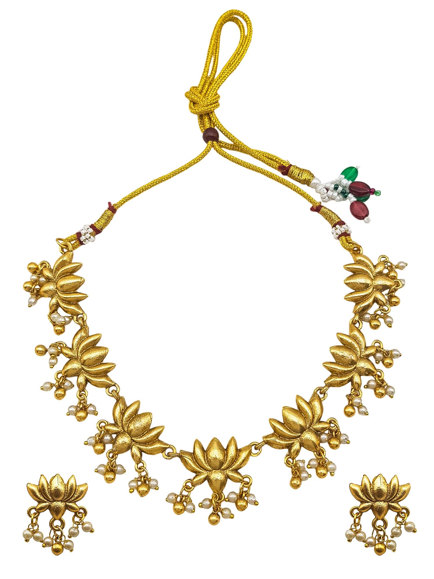 Griiham Gold plated Lotus with pearl Necklace Set