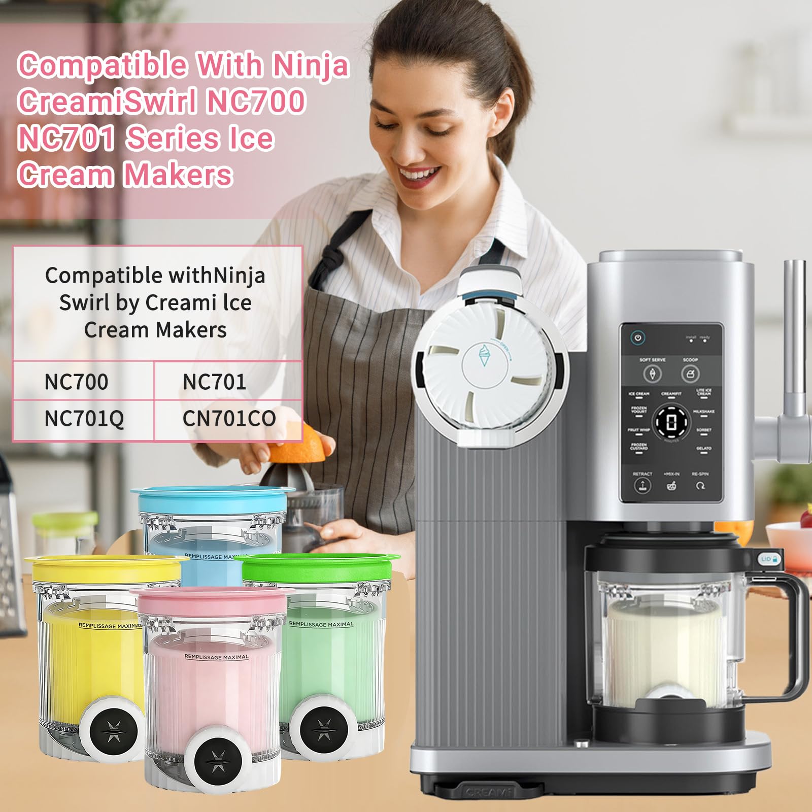 DAZZTIME Bacs à Crème Glacée,4 Pièces Récipient Creami pour la Machine à Glace Ninja Creami,Accessoires pour Récipients à Crème Glacée pour la série NC700/NC701,Sans BPA