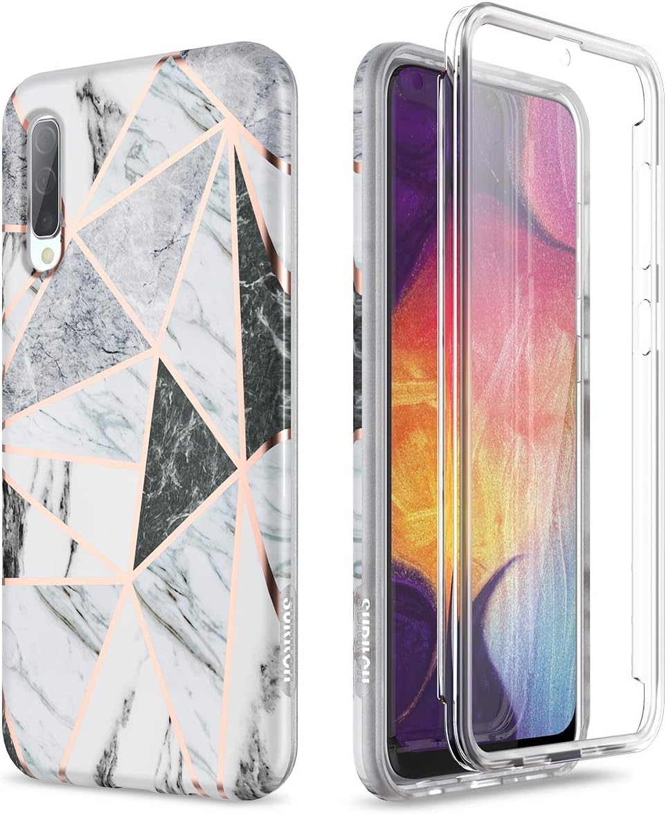 SURITCH for Samsung A50 Case Silicone with Built-in Screen Protector Front and Back 360 Degree Full Body Protection Cover Bumper Shockproof Non Slip Case for Samsung Galaxy A50 Geometric