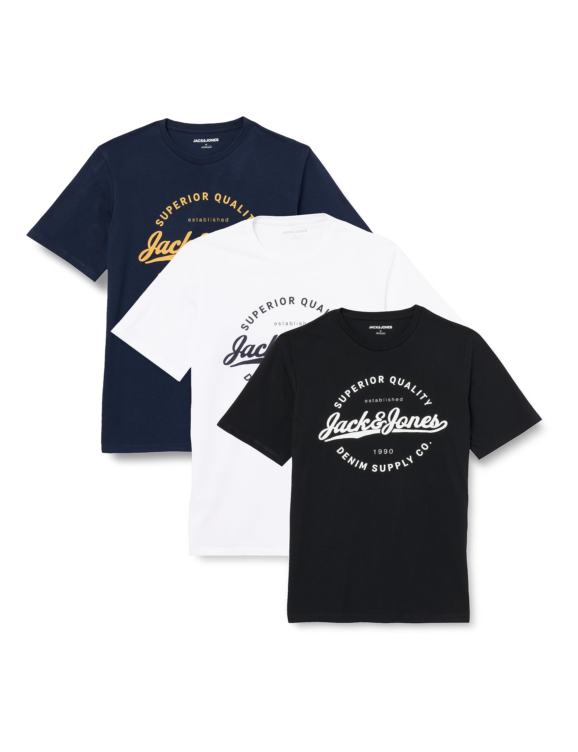 Jack & Jones JJSTANLI tee SS Crew Neck 3PK MP, Camisetas de Hombre Hombre, White/Pack:White+Black+Navy,