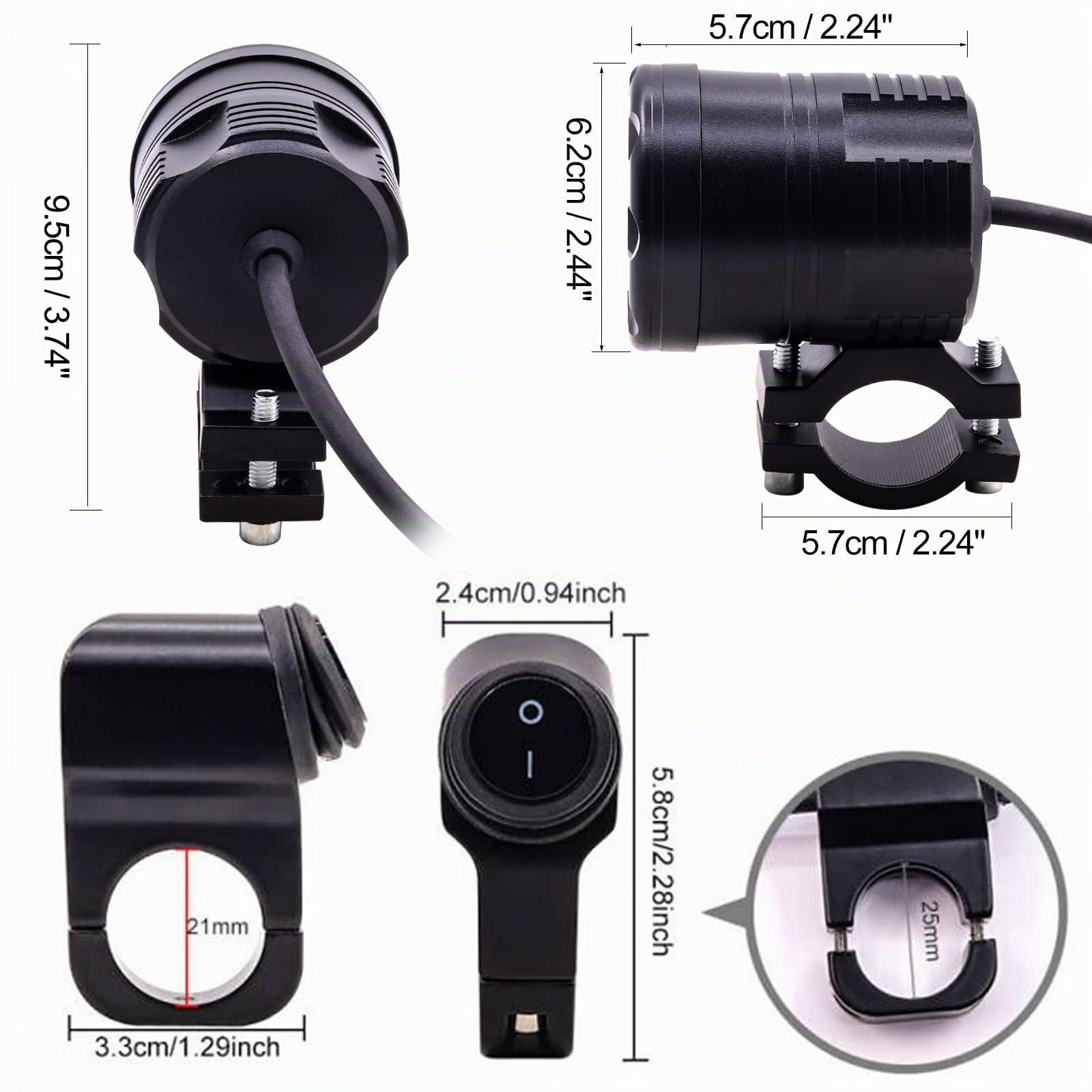 Biqing Feux Additionnels Moto,20W Phares LED de Moto Projecteur Avant Feux de Brouillard Supplémentaires avec Interrupteur Motos 12V 24V