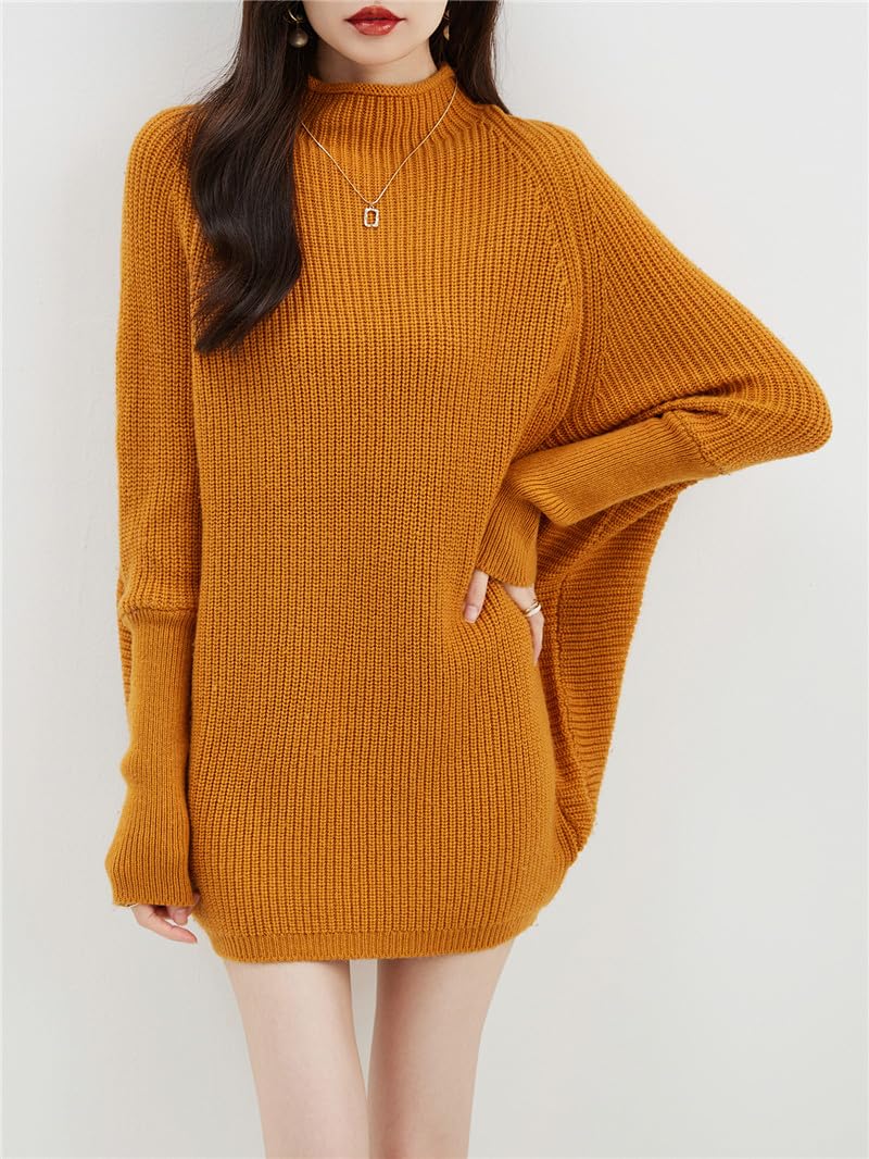 Dninmim Maglione da donna in lana con collo a lupetto, autunno e inverno, oversize, a maniche lunghe, stile vintage