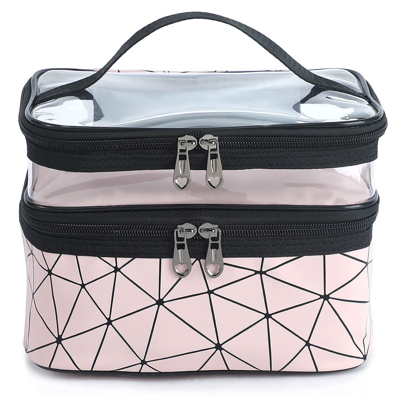 Topinon Double Layer Travel Cosmetic Bag Makeup Pouch for Women Travel Organizer Cosmetics Case Toiletry Bags for Girls (Pink)-picture-55