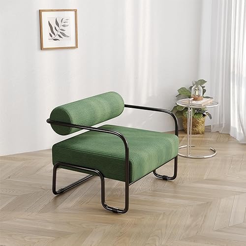 Miniatura 8 de Silla decorativa moderna, sillón industrial de gran tamaño, con patas de metal, silla de acento ancha, silla tapizada de tela de pana para Beige