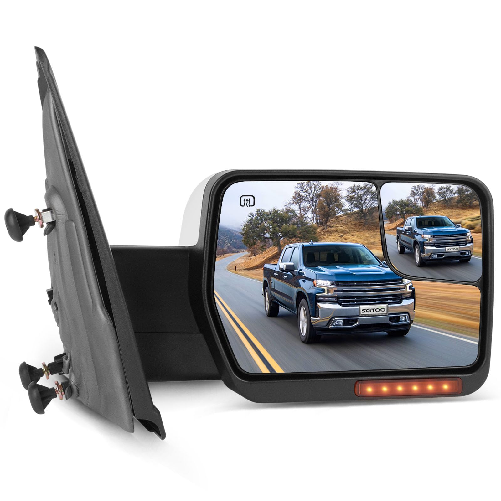 SCITOO Towing Mirrors for 2004-2014 For Ford For F150 | Pickup Towing Mirror With Power Heated, Turn Signal Light, Puddle Light, Chrome Cap Housing,Right