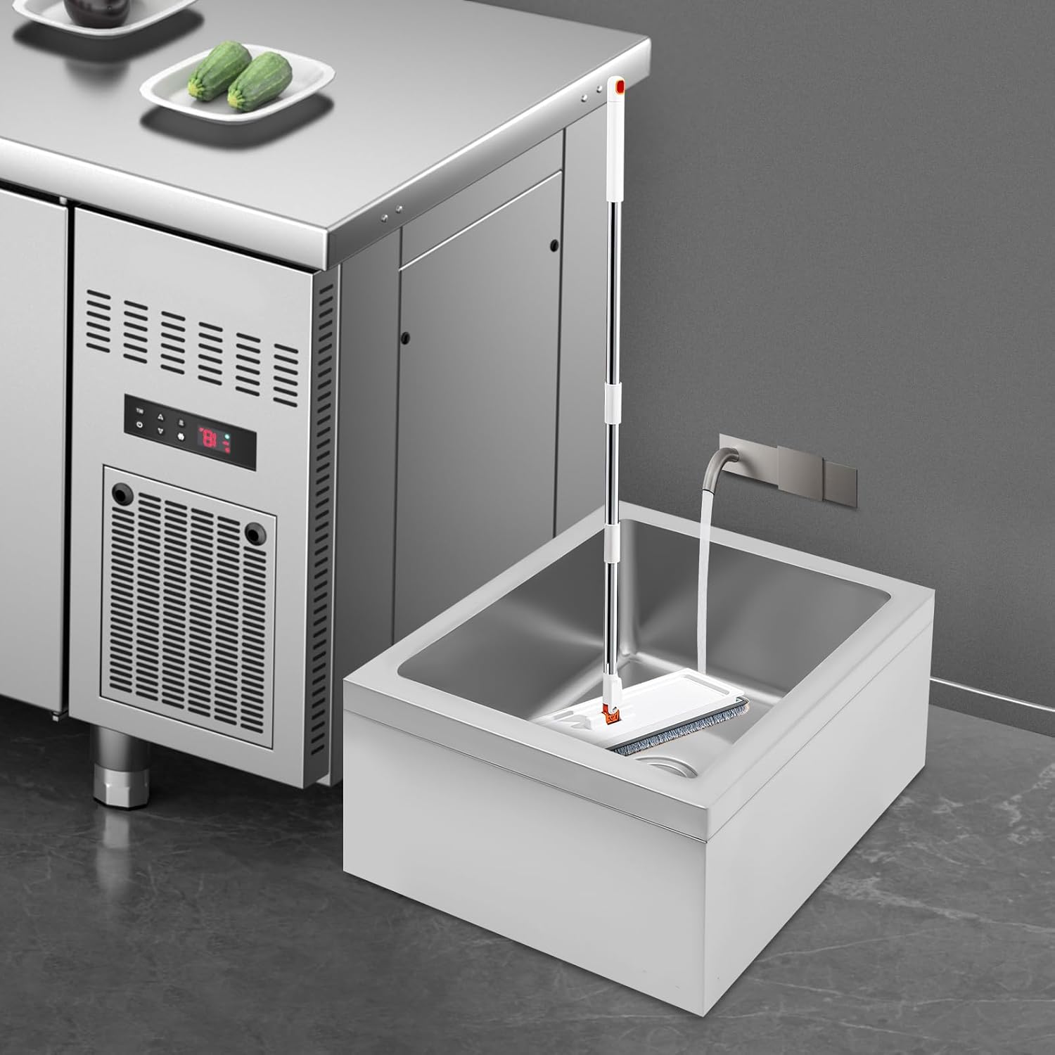 Mop Sink, 22X19X12In Commercial Floor Mount Mop Sinks Free Standing Utility Sink Single Bowl Restaurant Kitchen Sinks For Kitchen Restaurant Business Garages, Silver
