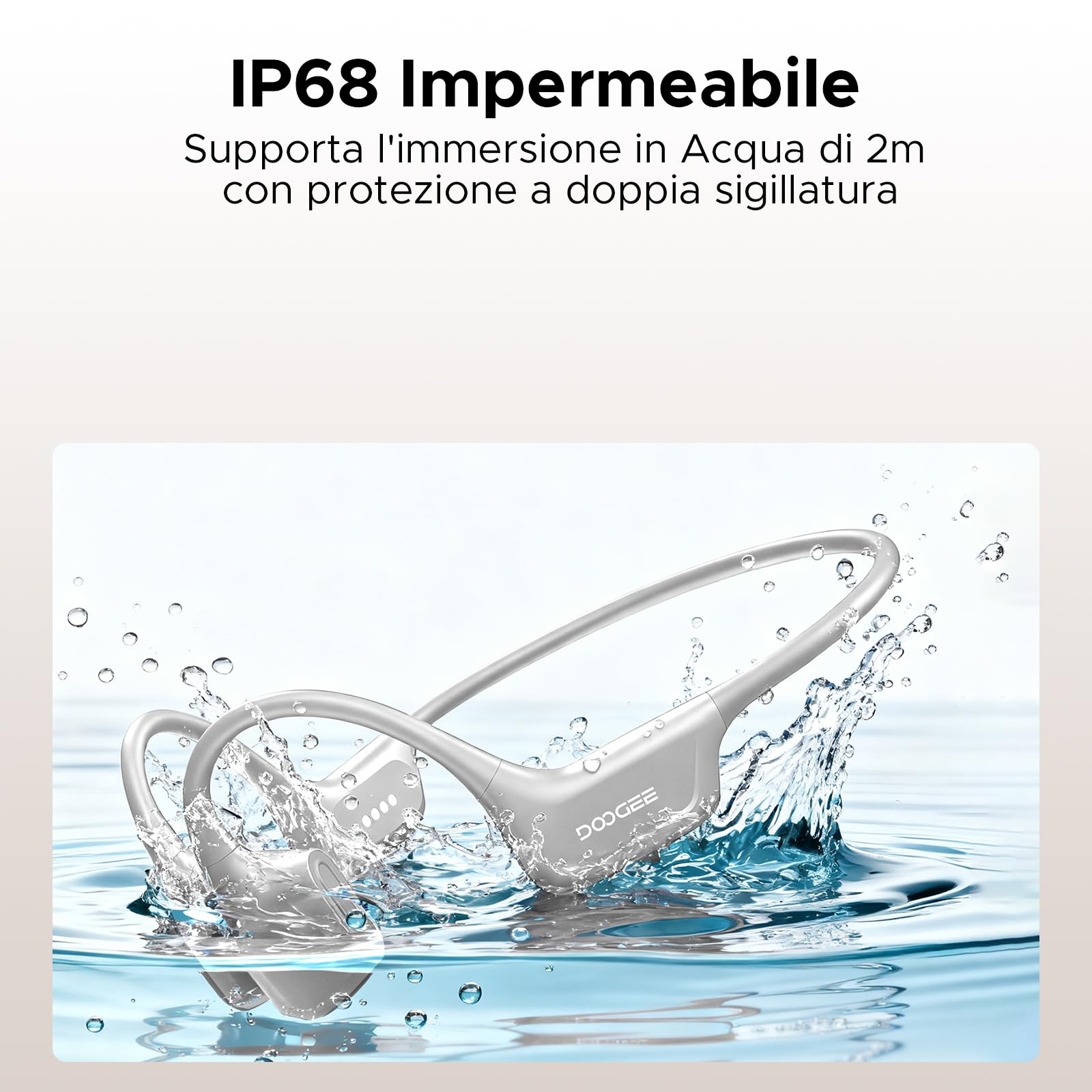 Cuffie a Conduzione Ossea Nuoto, 10H IP68 Impermeabili Sportivi Auricolari Conduzione Ossea 64GB MP3 Bluetooth 5.4 Nuoto, corsa e fitness,Grigio