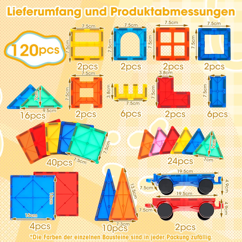 Playpals Magnetbausteine 120 Teile für Kinder ab 3 Jahren, Magnetspielzeug, 3D Konstruktionsspielzeug, Kinder Lernspielzeug, Montessori Bauspielzeug für Jungen und Mädchen