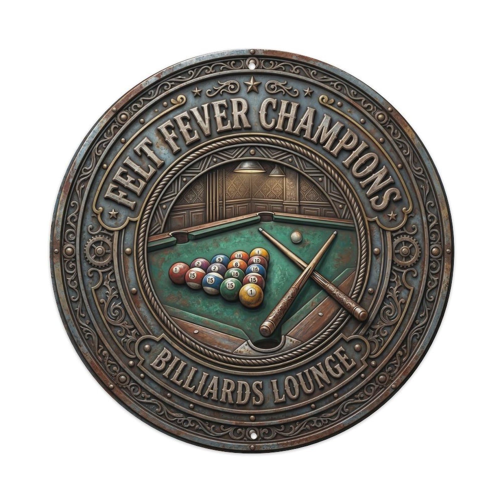 Cwbufd Vintage Style Felt Fever Champions Billiards Lounge Vintage Metal Tin Sign Plaque Wall Decor For Cafe, Club Bar, Office, Garden Metal Poster 8X8inch