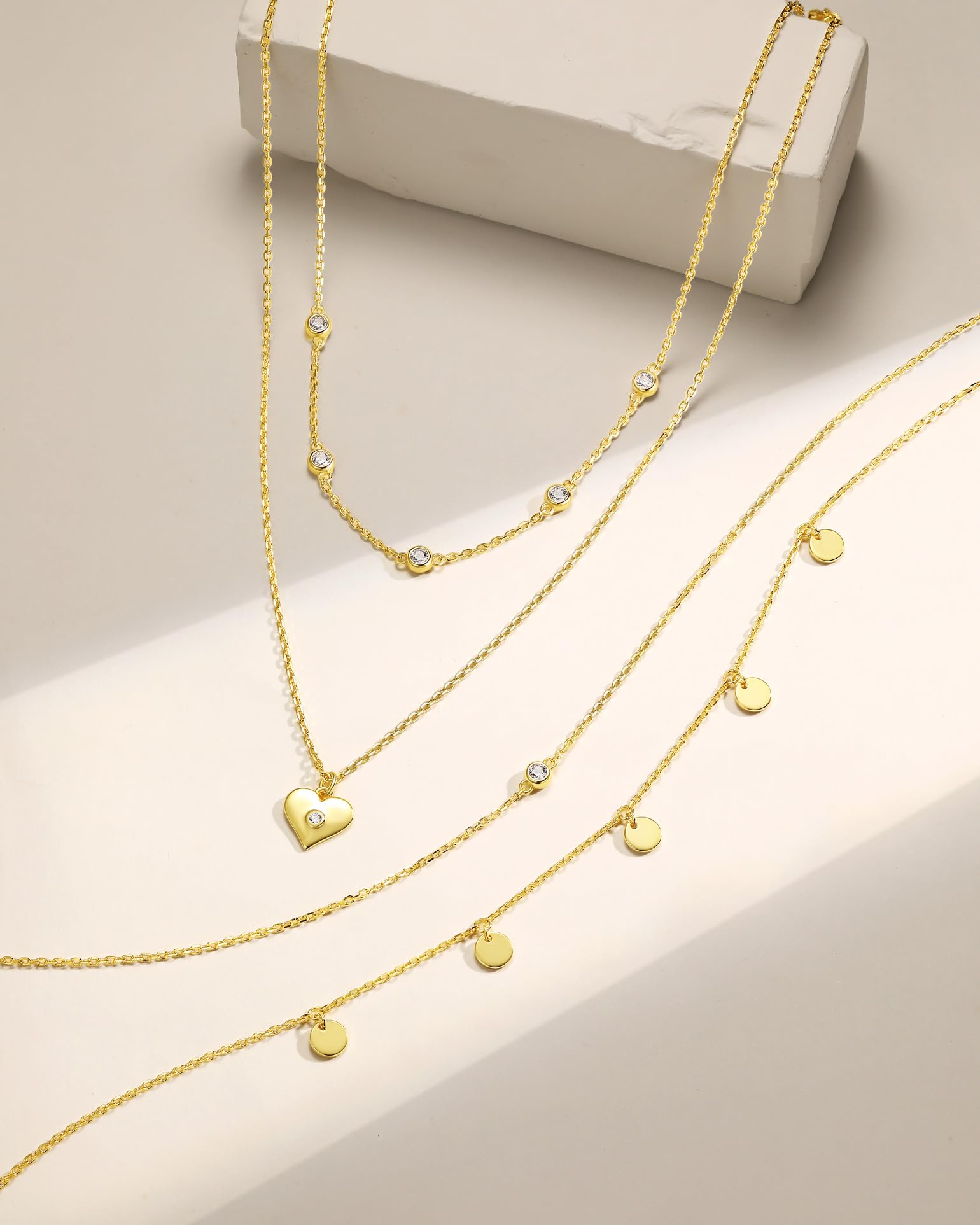 FANCIME Collar con capas para mujer con colgante, chapado en oro amarillo de 14 quilates, collar personalizado delicado de varias filas, collar de plata de ley 925, joyas para mujer y niña