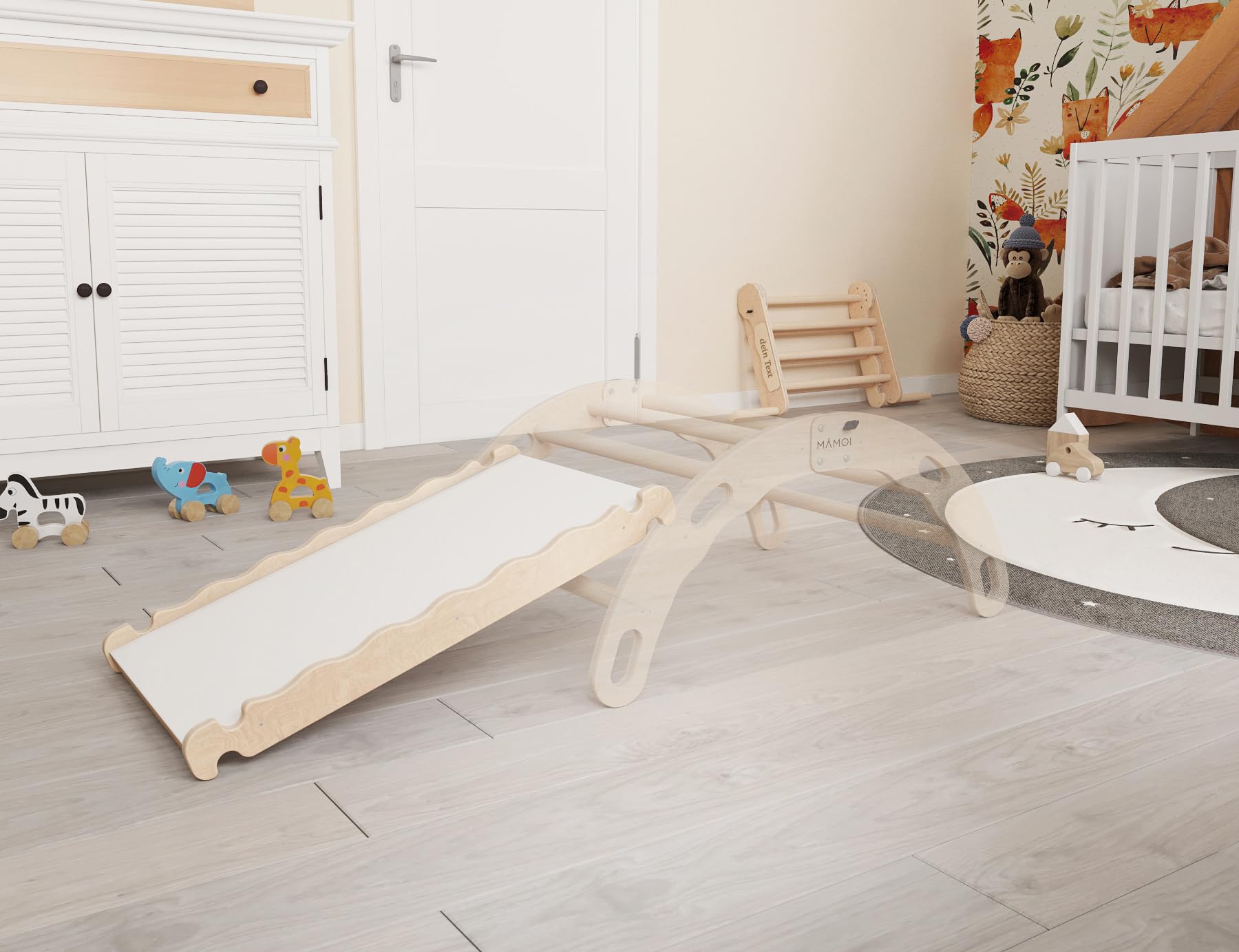 MAMOI® Rutsche Indoor, Rutschbrett für Klettergerüst, Kinderrutsche aus Holz für Kletterdreieck und Kletterbogen, Holzrutsche/Yarnwood für Baby ab 1 Jahr und 2/3 Jahre, Montessori