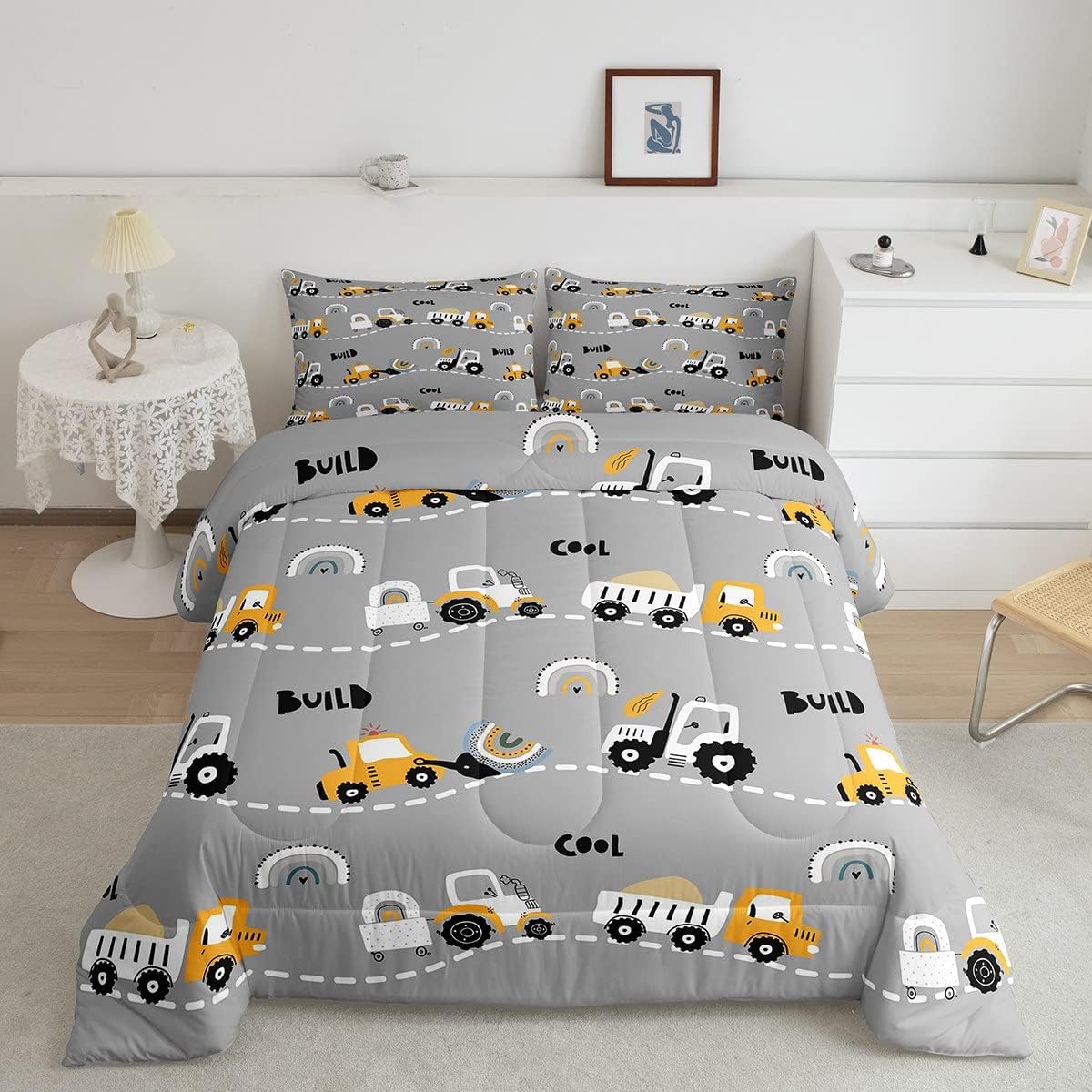 Kids Tractor Bedding Sets for Boys Excavator Comforter Twin Teens Nursery Machinery