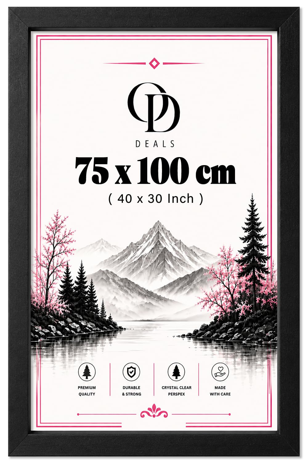 OD Deals 75x100cm Poster Frame | MDF Engineered Wood Flat Edge| Secure Metal Clips with Sawtooth Hangers | Wall Mount Portrait or Landscape | 29.5x39.3 inch – Matt Black