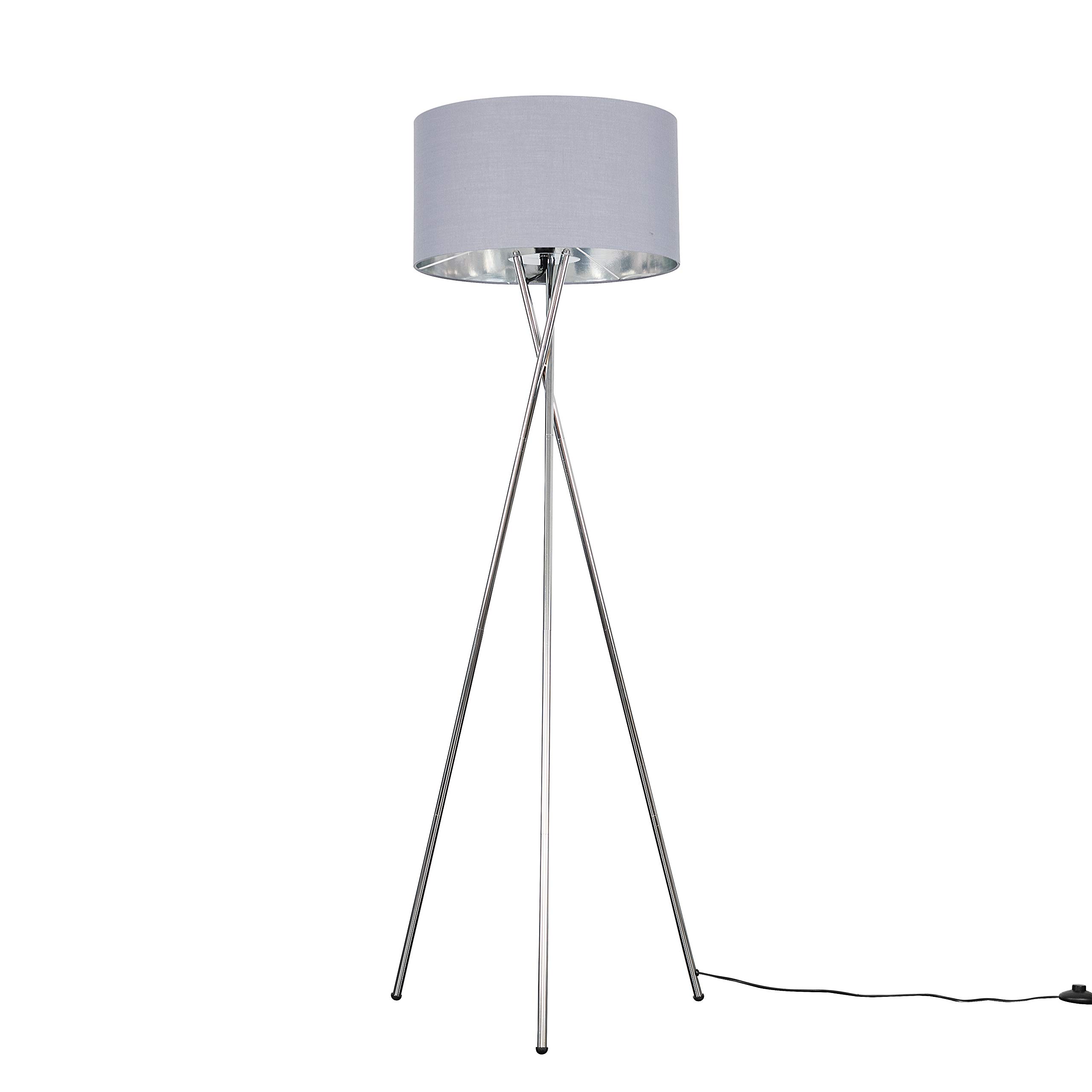 MiniSun | Modern Polished Chrome Floor Lamp with a Grey and Chrome Shade | Floor Lamps & Torchieres, Home Décor & Improvement Essential | Includes 6W LED Bulb [3000K Warm White]