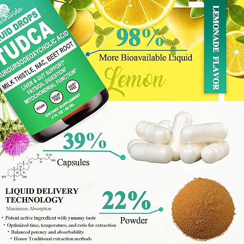 Miniatura 5 de TUDCA Suplemento 1000 mg gotas líquidas, sales biliares TUDCA avanzadas 4 en 1 con raíz de remolacha de cardo mariano NAC, potencia TUDCA+ apoyo