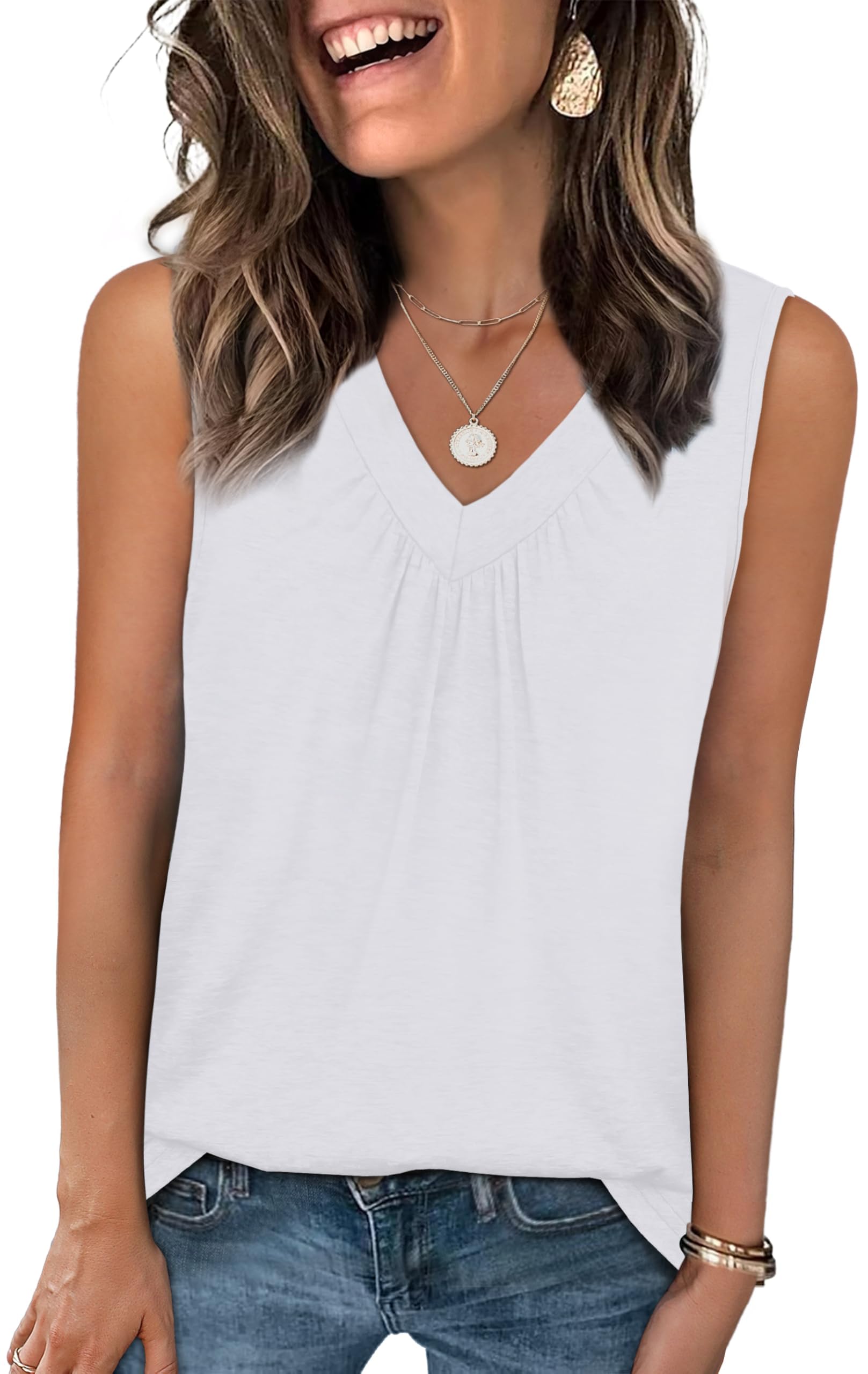 Haslike Damen-Sommer-Weste, Tank-Top, lockere Passform, V-Ausschnitt, ärmelloses T-Shirt
