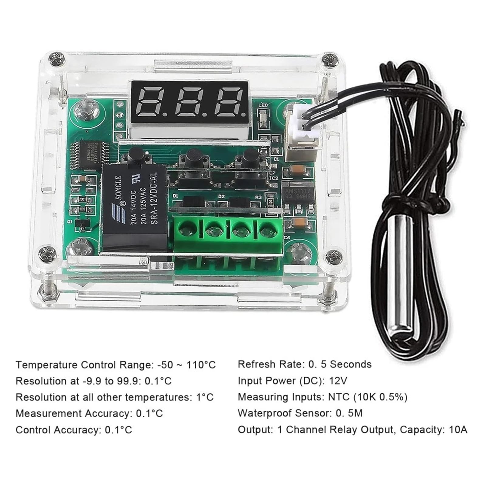 2 controladores de temperatura digitales XH-W1209 de -50 ~ 110 ℃, 12 V, módulos termostáticos con carcasa y muestra resistente al agua