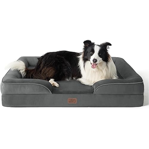 Bedsure Orthopedic Dog Bed for Large Dogs - Big Washable Dog Sofa Beds Large, Supportive Foam Pet Couch Bed with Removable Washable Cover, Waterproof Lining and Nonskid Bottom, Dark Grey