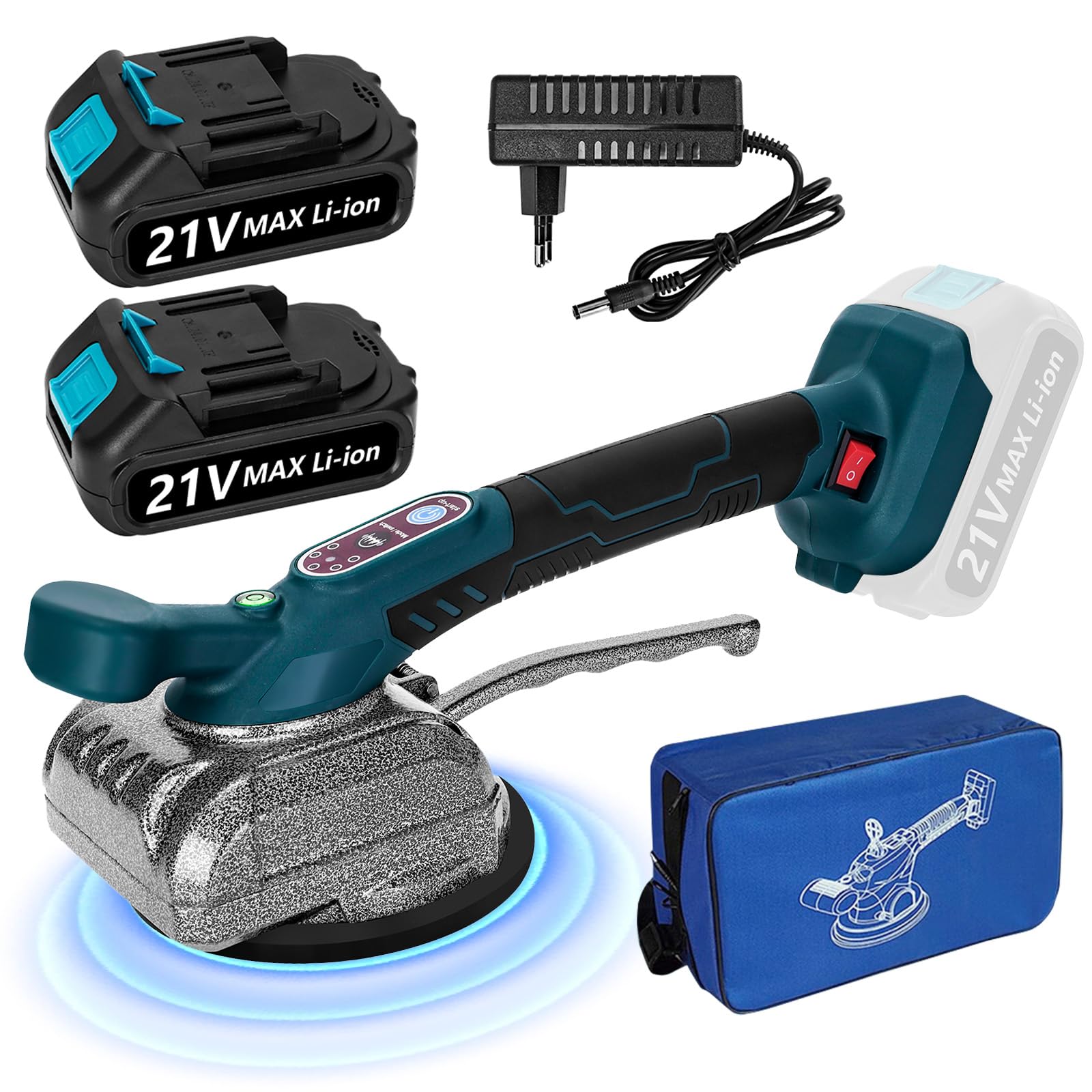 Yofuly Piastrellatrice per Piastrelle da 21V, Vibratori per Piastrelle a Batteria Piastrelle per Pavimenti da Parete Posa di Utensili Vibranti con Ventosa (2 × Batterie)