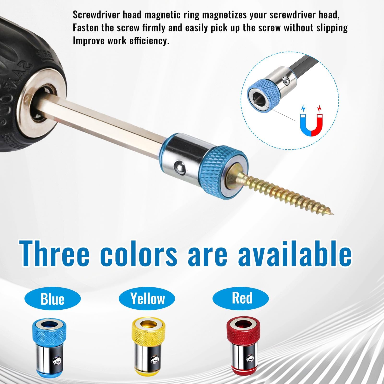 Screwdriver Head Magnetic Ring 4Pcs Aluminum Alloy Magnetic Bit Holder Attachment Magnetizer Screw Detachable for 1/4 Inch Hex 6.35mm Shank Screwdriver Bits - Image 4