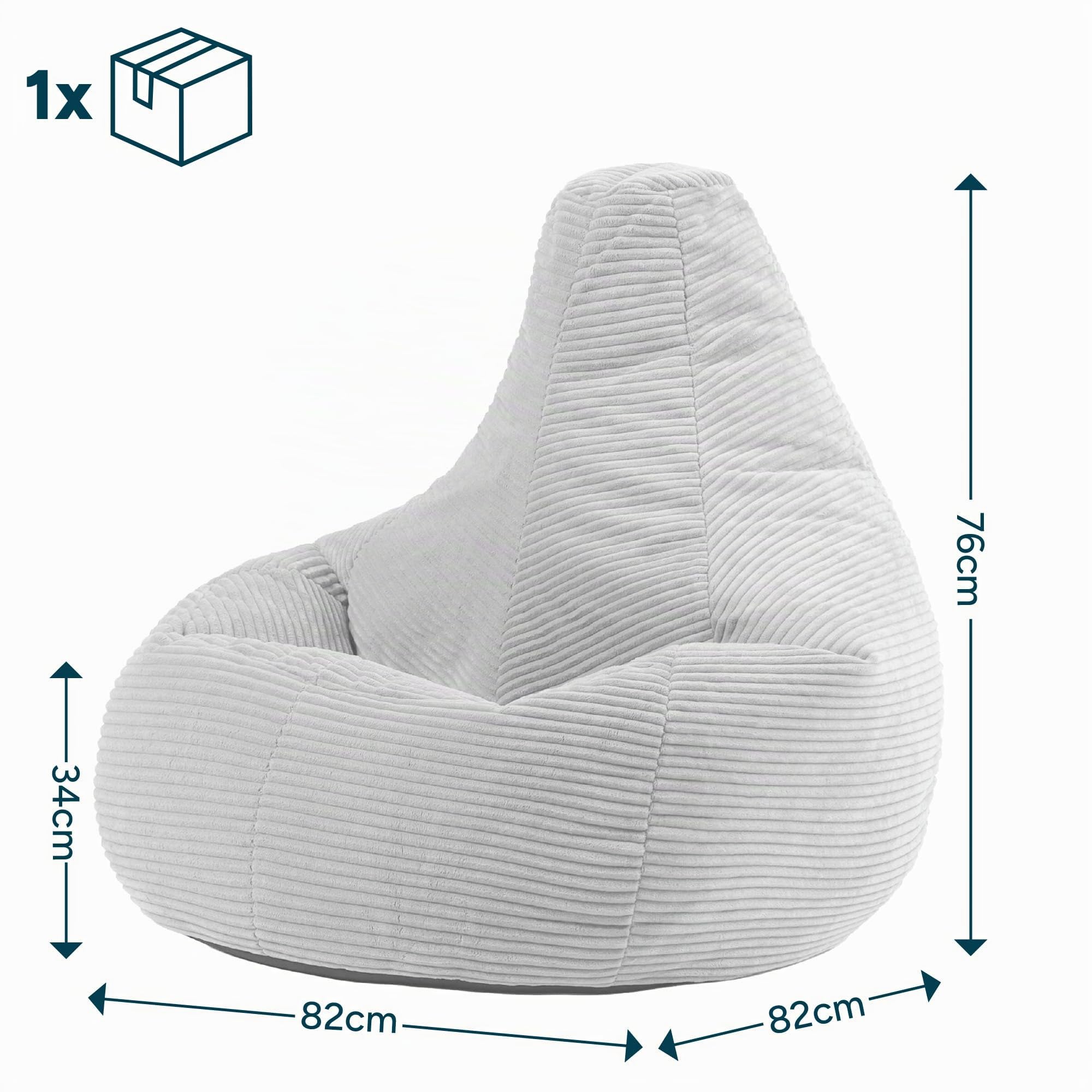 Icon Dalton Sitzsack Cord, Beige, Gaming Sitzsack Erwachsene mit Füllung, Bean Bag, Lounge Sessel, Lounge Stuhl, Schlafzimmer, Wohnzimmer Möbel