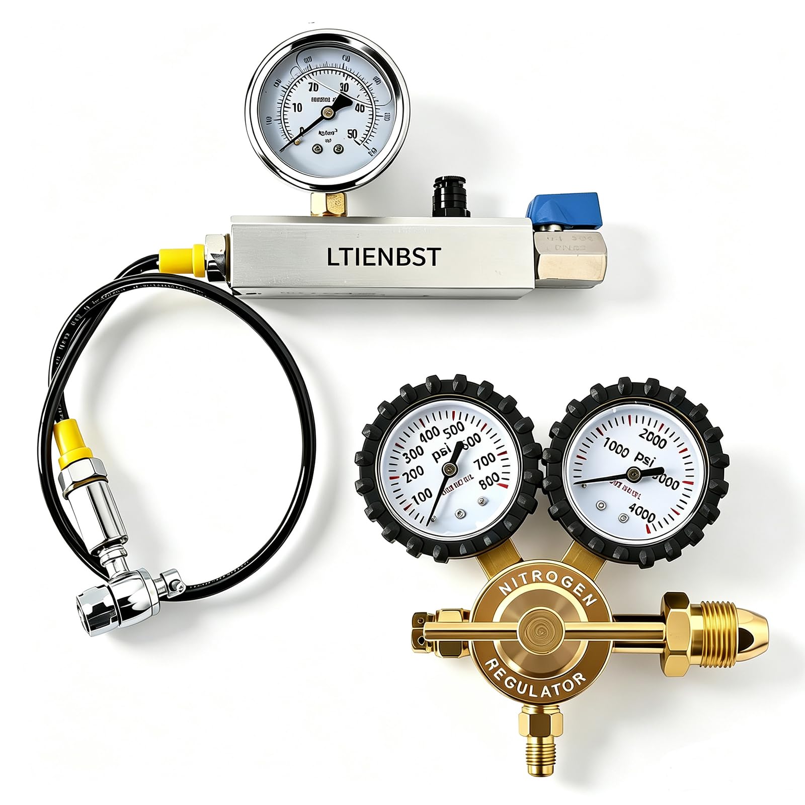 Kit de llenado de amortiguadores de nitrógeno con válvula Schrader Regulador de nitrógeno Herramienta de llenado de amortiguadores Compatible with Off-road Bike, ATV, ATC, UTV, Dirt Bike