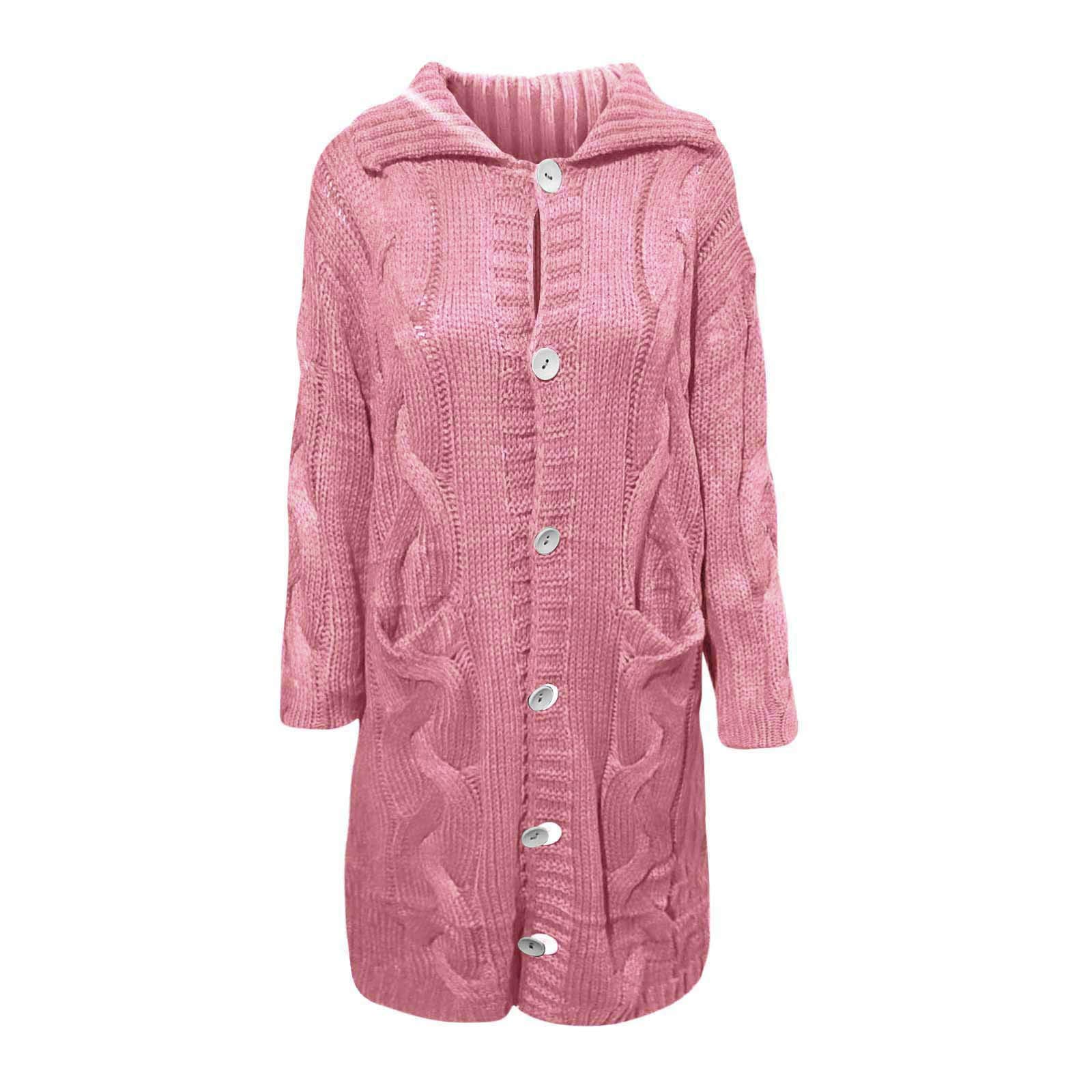Cárdigan largo de punto grueso para mujer, cárdigan largo con capucha, cárdigan elegante con botones, chaqueta de entretiempo, tallas grandes, con bolsillos, abrigo de punto