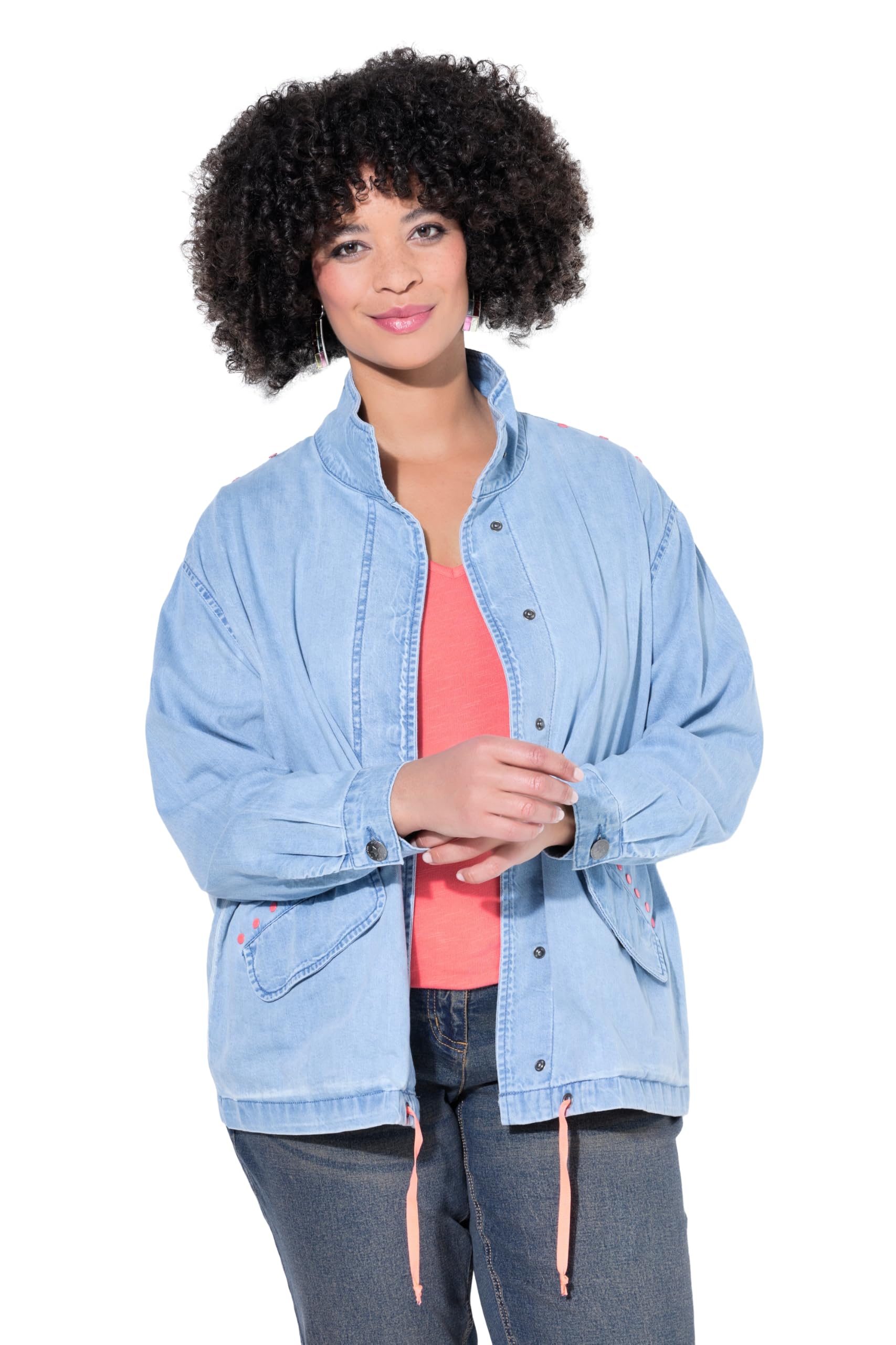 Angel of Style Damen große Größen Übergrößen Plus Size Jeansjacke, Boxy Fit, Neon-Nieten, Saum-Tunnel 849614