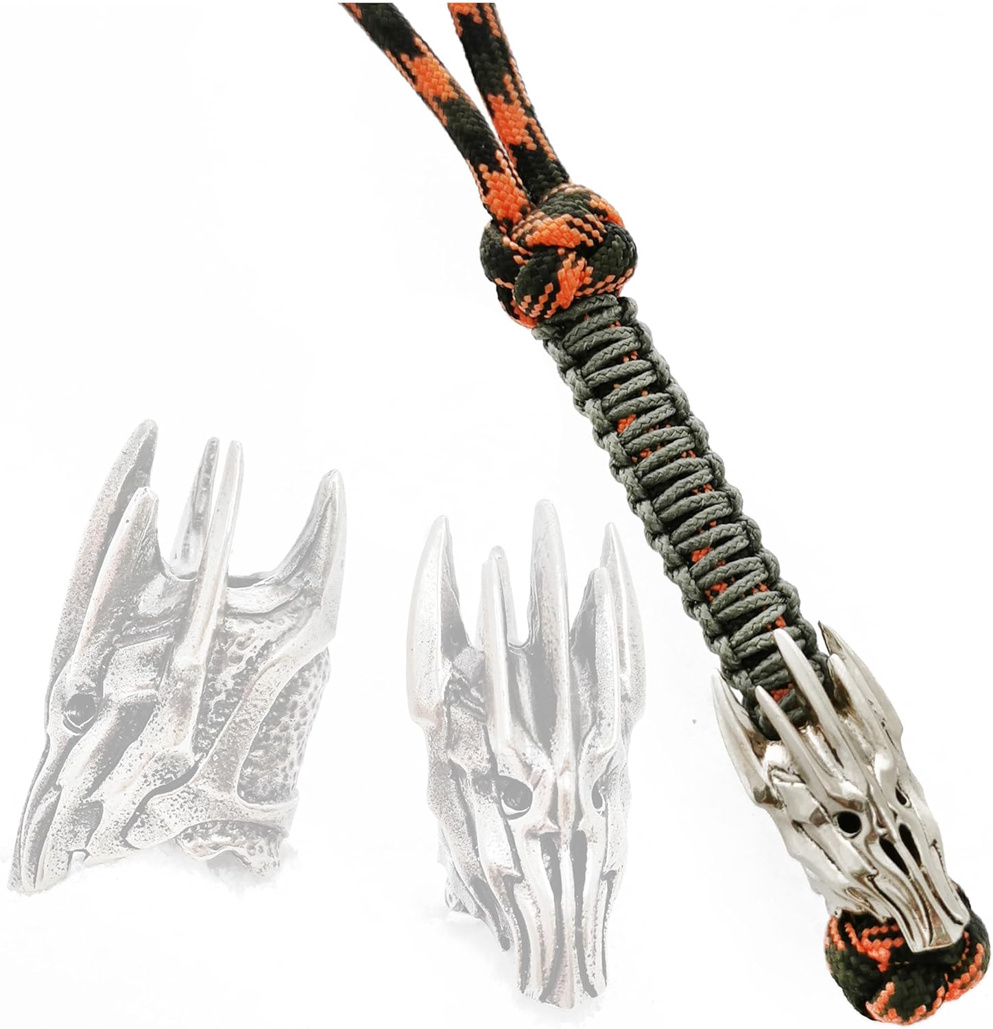 CooB EDC Paracord Knife Lanyard with Metal Hand-Casted Paracord Bead Pendant Sauron Helmet. Custom Keychain Knives Lanyards