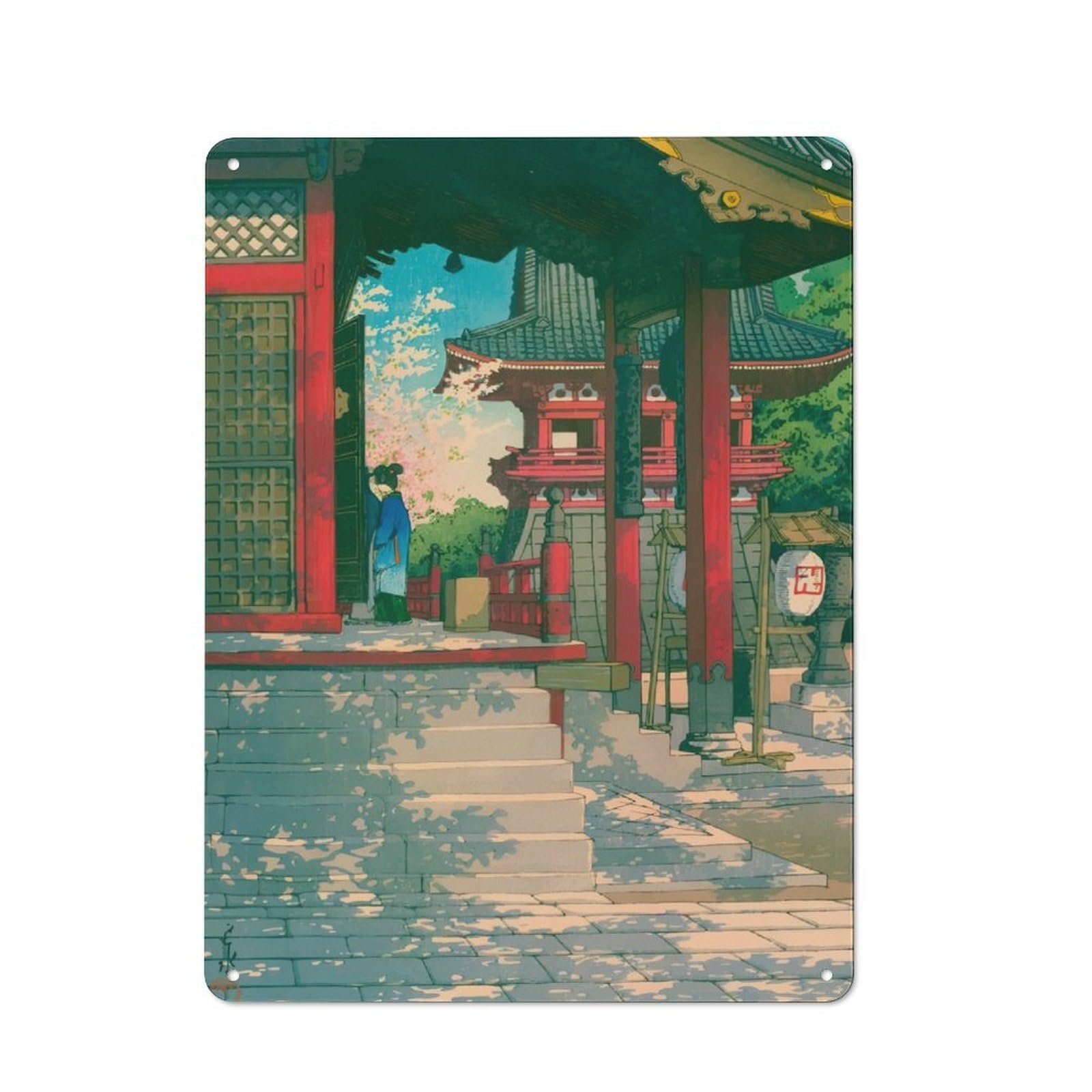 Junmoney Meguro Fudo Temple Printed Metal Sign 40X30cm For Living Room Or Hallway, Suited To Hallway Decor Fans