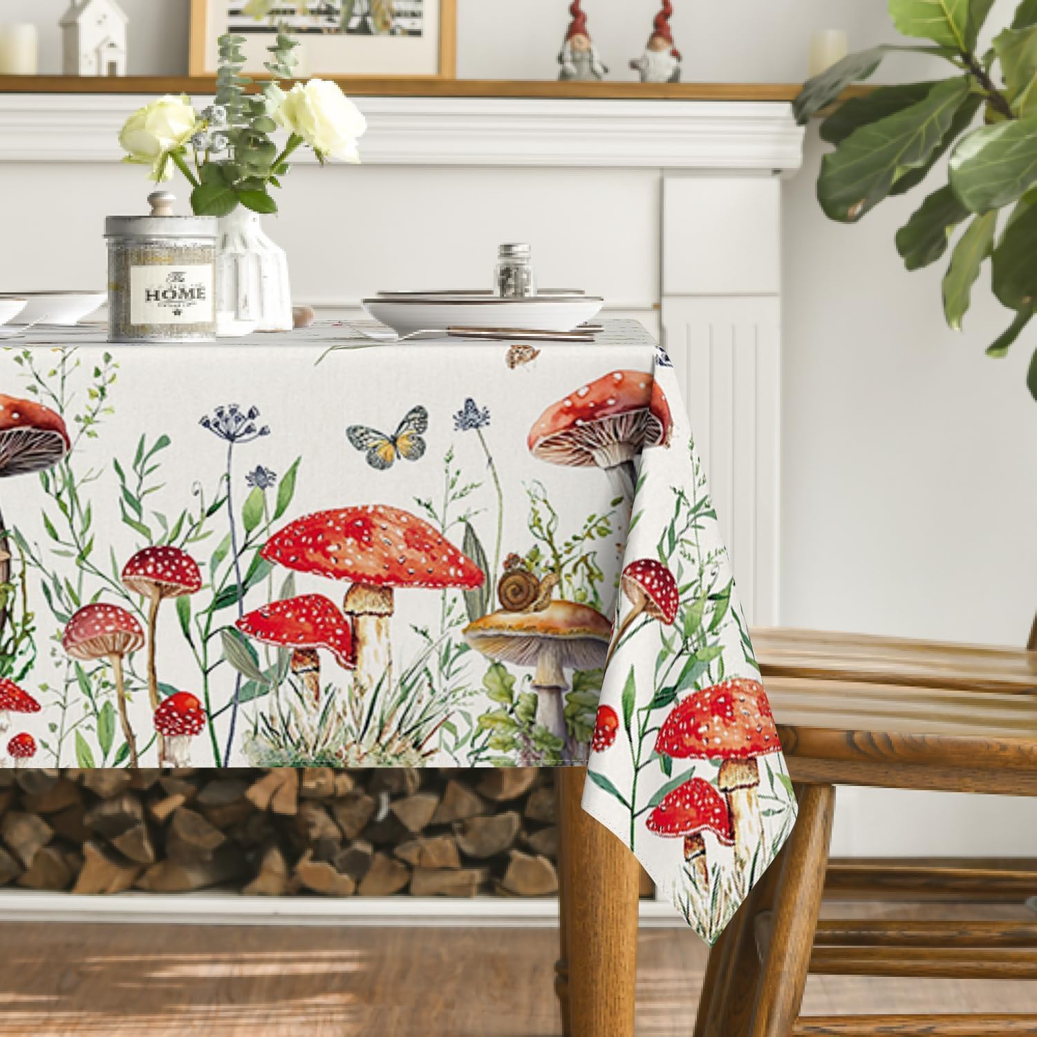 Tovaglia Antimacchia 260x140 cm Rettangolare Fungo Fungo Tovaglie Impermeabile Copritavolo Poliestere Protezione Tavolo Piante e Fiori, per Feste (10-12 Posti) a-5467