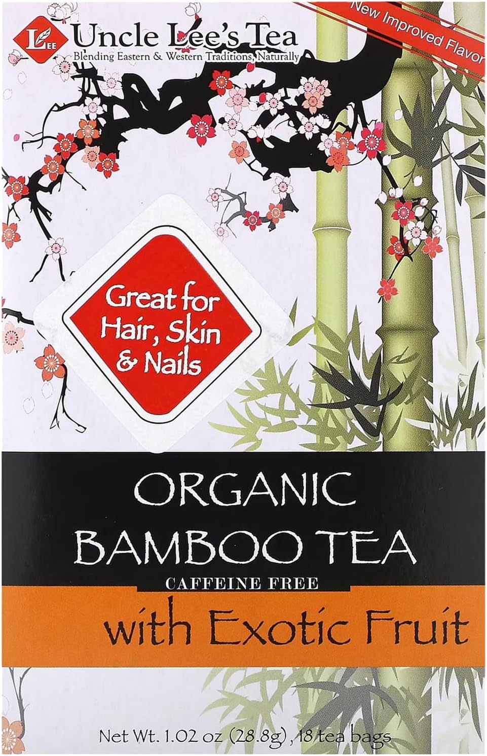 Uncle Lee's Organic Tea, Bamboo Exotic Fruit – Delicate & Refreshing Licorice Root Brew, Naturally Caffeine Free, Great for Hair, Skin & Nails, 18 Tea Bags