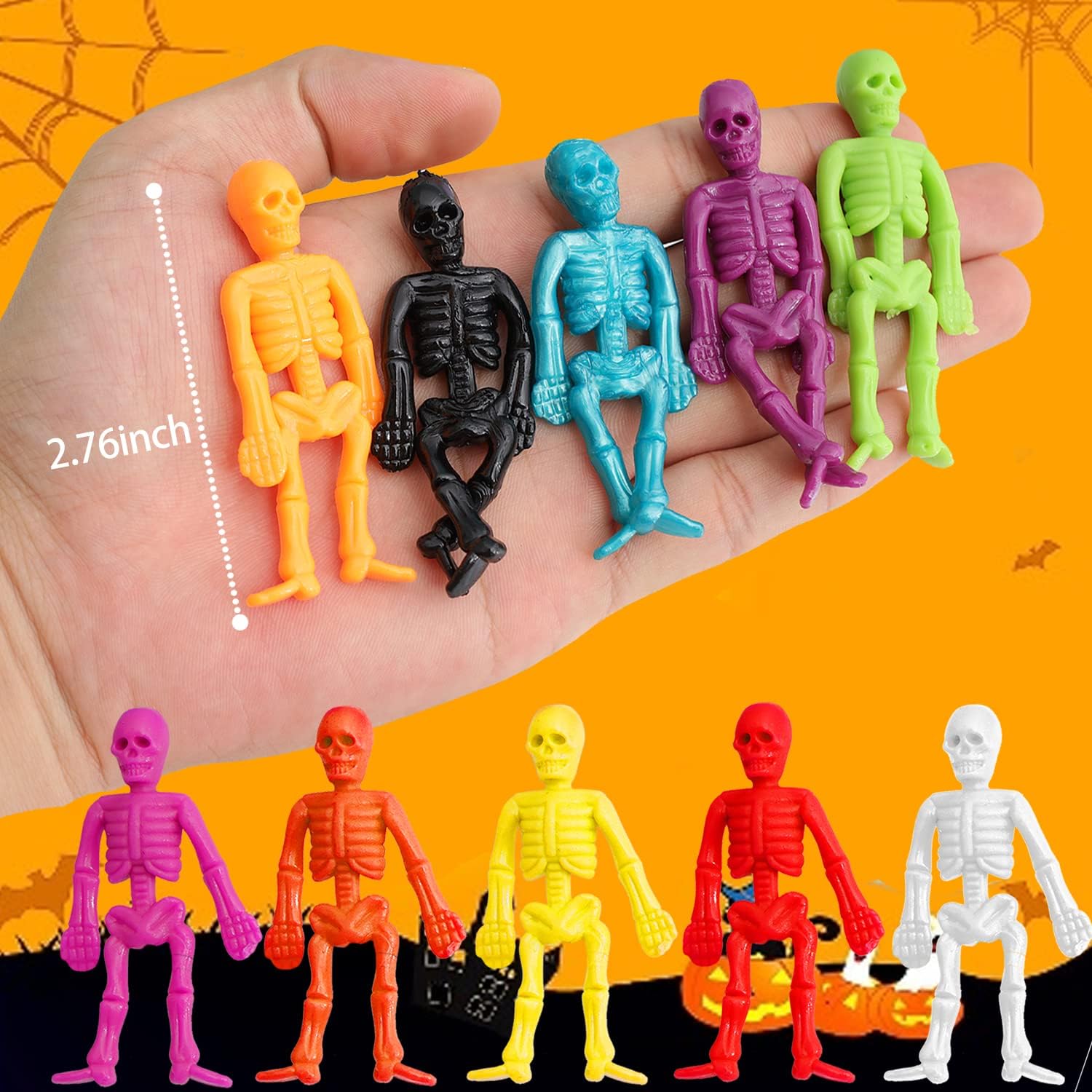 100 PCS Halloween Stretchy Skeleton Toys, Squishy Stretchy Skull Toys Classroom Prizes for Student Rewards, Happy Halloween Goody Bag Fillers, Halloween Sticky Toys for Kids, Boys & Girls