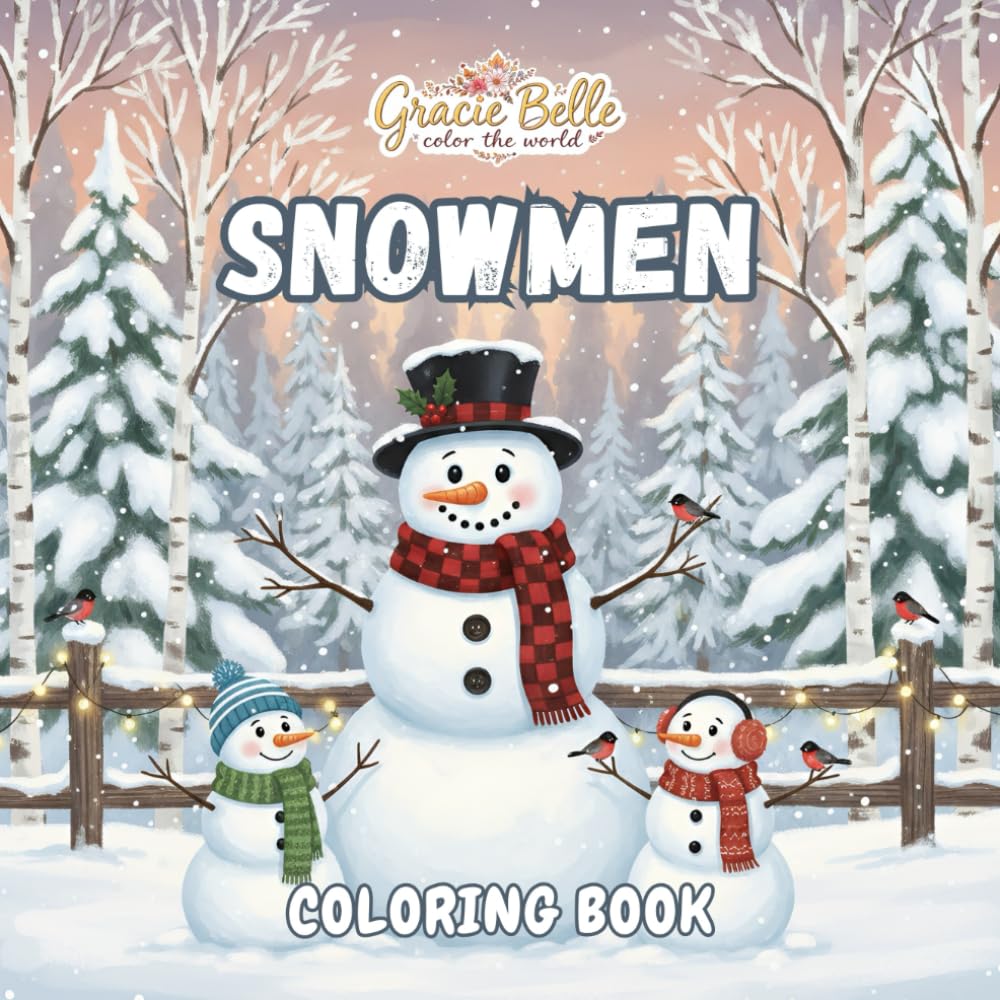 SNOWMEN COLORING BOOK: Whimsical Winter Coloring Pages with Friendly Snowman Scenes for Kids