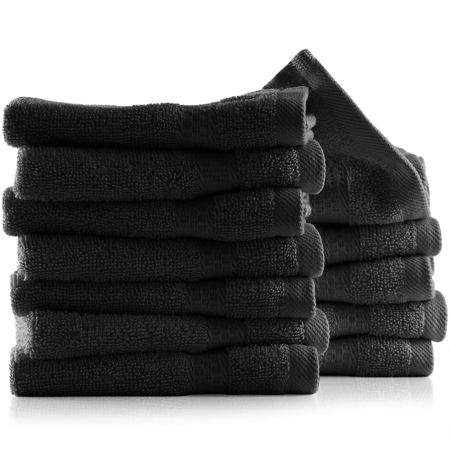 Hearth &amp; Harbor Washcloths 12 Pack - 100% Cotton Washcloth for Body and face, High Absorbent and Soft 13"x13" Body Wash Cloth, Quick Dry - Black Washcloths