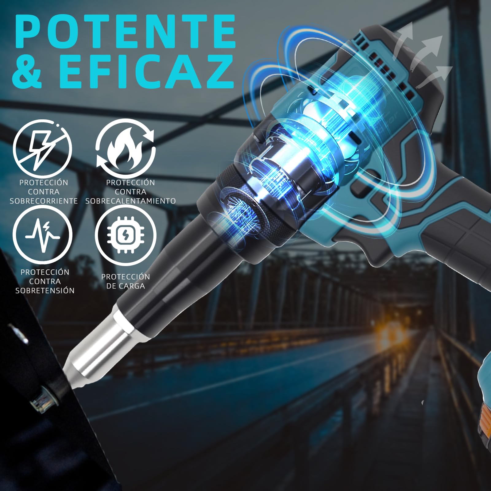 Remachadora de batería sin escobillas con luz LED, compatible con baterías de iones de litio Makita de 18 V, ideal para obras de construcción, reparaciones de automóviles y bricolaje, sin batería