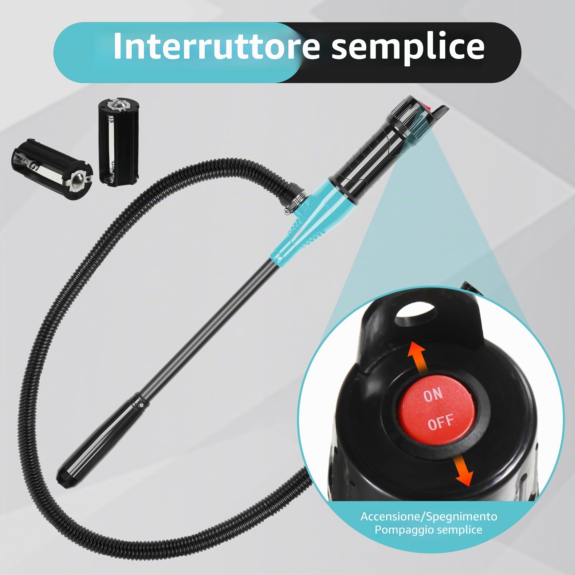 Pompa Elettrica a Batteria per Trasferimento Liquidi - Sifone Automatico per Benzina, Tanica - Blu