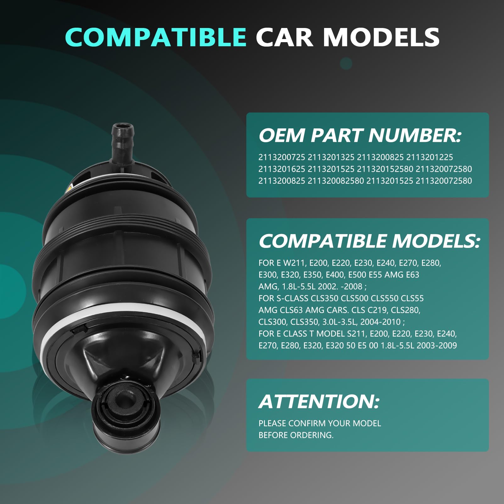 Suspension pneumatique compatible avec Mercedes-Benz W211 2002-2008 - Deux soufflets pneumatiques pour CLS C219 2004-2010 - Pour Classe E Modèle T S211 2003-2009 2113200725
