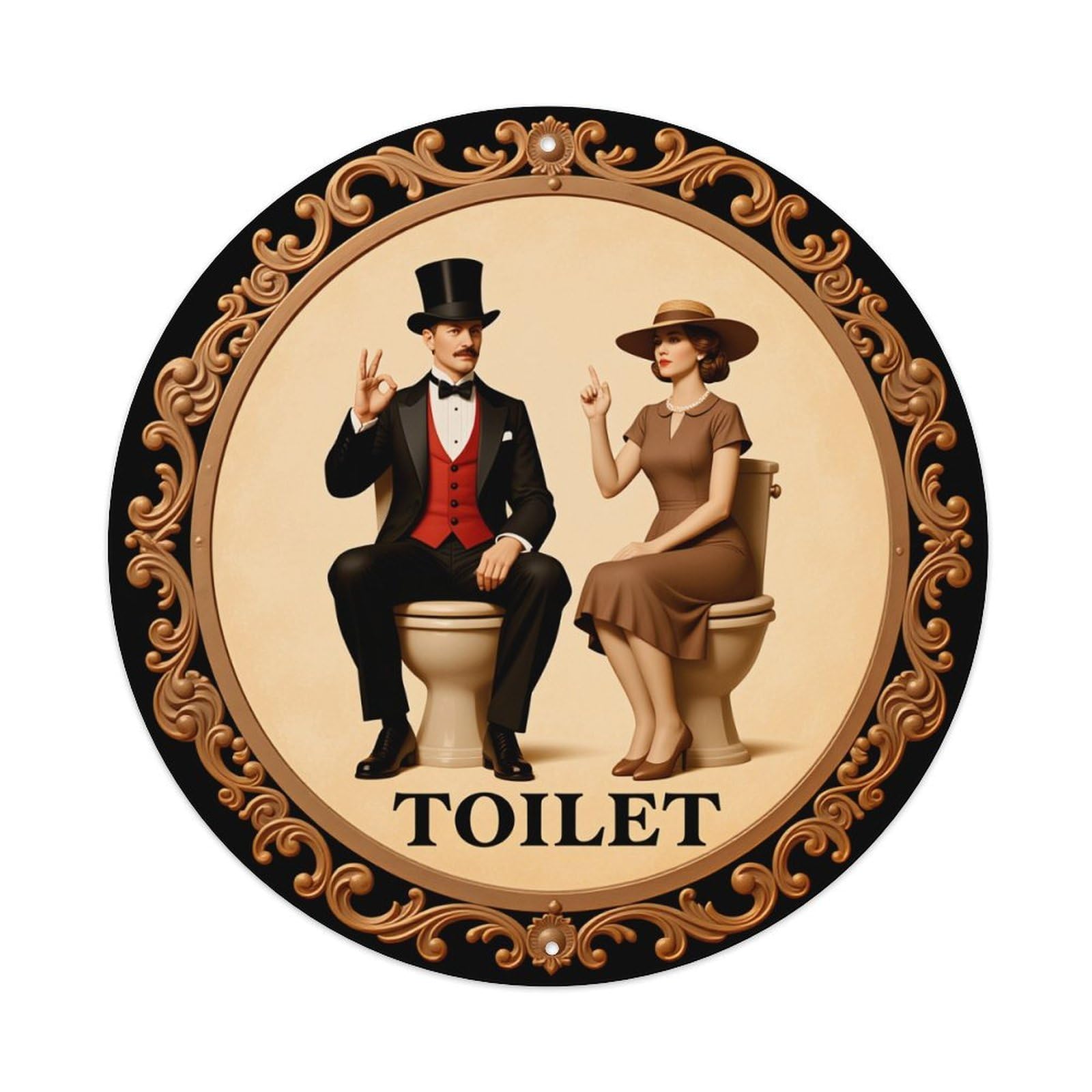 Elegant Couple On Toilets Sign Round Tin Sign Vintage Style Metal Sign Home Bar Garden Wall Plaque Decor Metal Poster 8x8 Inch