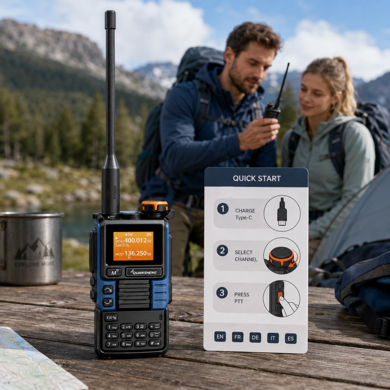 Quansheng UVK5(99) AM/FM/DTMF Walkie-Talkie 200CH 20-1000MHZ Walkie-Talkie NOAA Weather Forecast with Flash Copy Frequency Tpye-C LCD Display for Hiking Camping Travel Two-Way Radio (Blue)