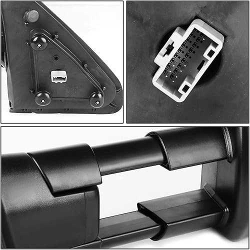 Miniatura 6 de DNA Motoring TWM-038-T888-BK-AM Espejos laterales de remolque compatibles con Tundra 07-16, par de espejos negros con calefacción eléctrica + luz
