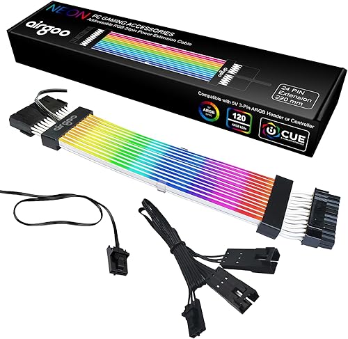 airgoo Strimer S2 RGB ATX direccionable, cable de extensión ARGB PSU, incluye cables ATX de 24 pines 18 AWG, para controlador AG-DRGB16 SignalRGB